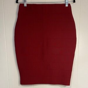 Shinestar Burgundy Bodycon Pencil Skirt Textured Bandage Silver Zip NWT L